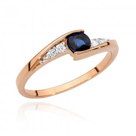 Biżuteria SAXO 14K Pierścionek z szafirem i diamentami 0,30ct BC-018 Różowe  Złoto