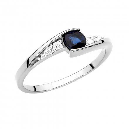 Biżuteria SAXO 14K Pierścionek z szafirem i diamentami 0,30ct BC-018 Białe  Złoto
