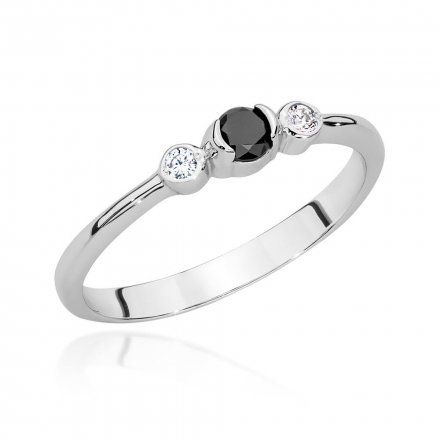 Biżuteria SAXO 14K Pierścionek z czarnym diamentem 0,12ct BC-020 Białe Złoto