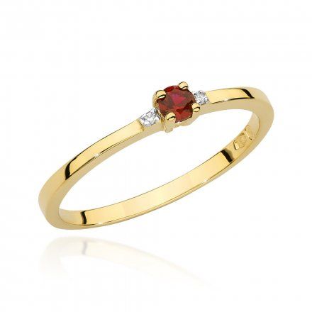Biżuteria SAXO 14K Pierścionek z rubinem i diamentami 0,15ct BC-023 Złoto