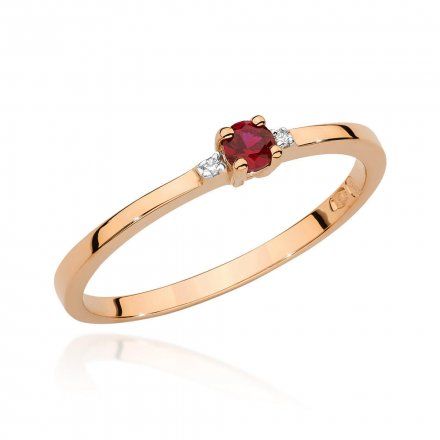 Biżuteria SAXO 14K Pierścionek z rubinem i diamentami 0,15ct BC-023 Różowe Złoto