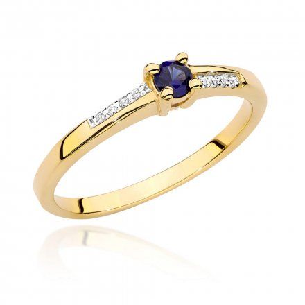 Biżuteria SAXO 14K Pierścionek z szafirem i diamentami 0,15ct BC-024  Złoto