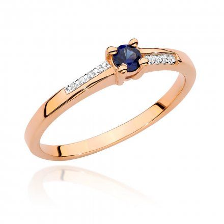 Biżuteria SAXO 14K Pierścionek z szafirem i diamentami 0,15ct BC-024 Różowe  Złoto