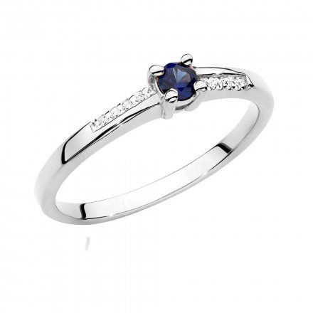 Biżuteria SAXO 14K Pierścionek z szafirem i diamentami 0,15ct BC-024 Białe  Złoto