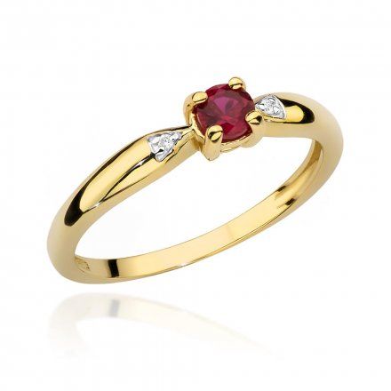 Biżuteria SAXO 14K Pierścionek z rubinem i diamentami 0,15ct BC-025 Złoto