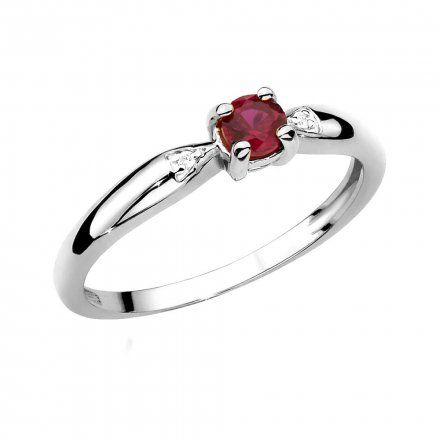 Biżuteria SAXO 14K Pierścionek z rubinem i diamentami 0,15ct BC-025 Białe Złoto