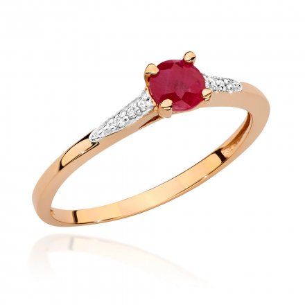 Biżuteria SAXO 14K Pierścionek z rubinem i diamentami 0,15ct BC-026 Różowe Złoto