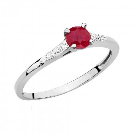 Biżuteria SAXO 14K Pierścionek z rubinem i diamentami 0,15ct BC-026 Białe Złoto
