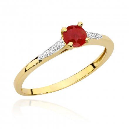 Biżuteria SAXO 14K Pierścionek z rubinem i diamentami 0,15ct BC-026 Złoto