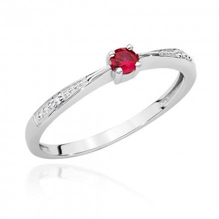 Biżuteria SAXO 14K Pierścionek z rubinem i diamentami 0,15ct BC-027 Białe Złoto