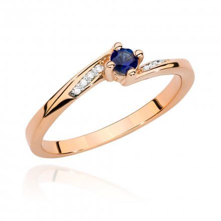 Biżuteria SAXO 14K Pierścionek z szafirem i diamentami 0,15ct BC-028 Różowe Złoto