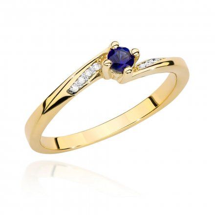 Biżuteria SAXO 14K Pierścionek z szafirem i diamentami 0,15ct BC-028 Złoto