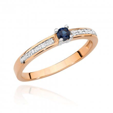 Biżuteria SAXO 14K Pierścionek z szafirem i diamentami 0,15ct BC-030 Różowe Złoto