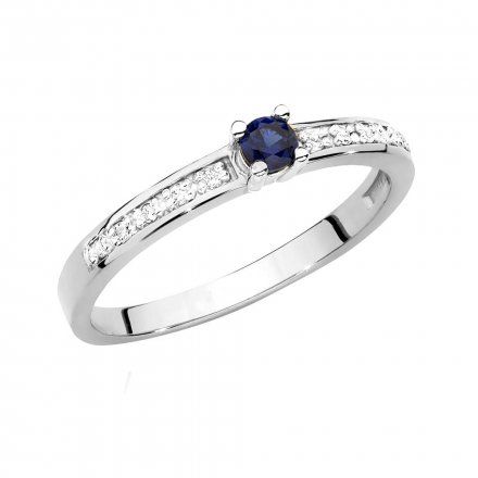 Biżuteria SAXO 14K Pierścionek z szafirem i diamentami 0,15ct BC-030 Biale Złoto