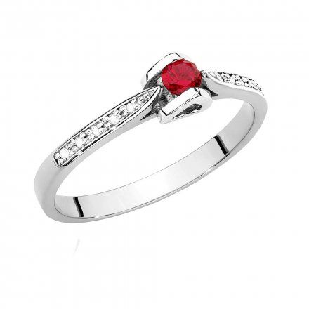 Biżuteria SAXO 14K Pierścionek z rubinem i diamentami 0,15ct BC-032 Białe Złoto