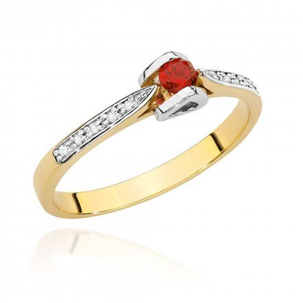 Biżuteria SAXO 14K Pierścionek z rubinem i diamentami 0,15ct BC-032 Złoto