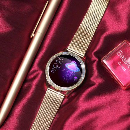 Różowozłoty smartwatch damski kryształki z bransoletką Pacific 07