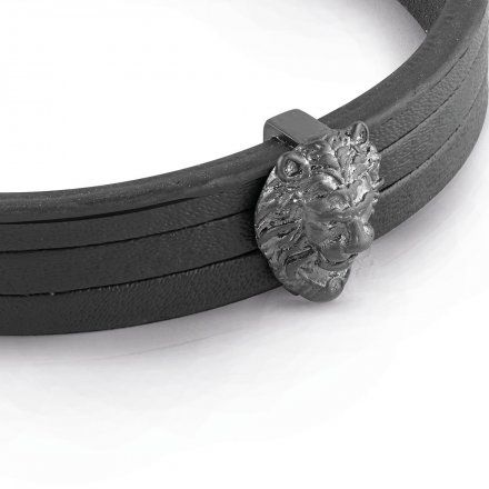 Biżuteria Guess męska bransoletka skórzana czarna lew UMB29011