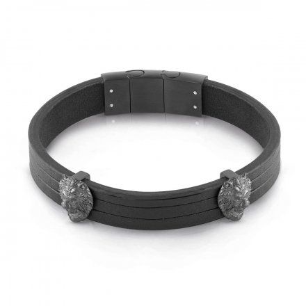 Biżuteria Guess męska bransoletka skórzana czarna lew UMB29011