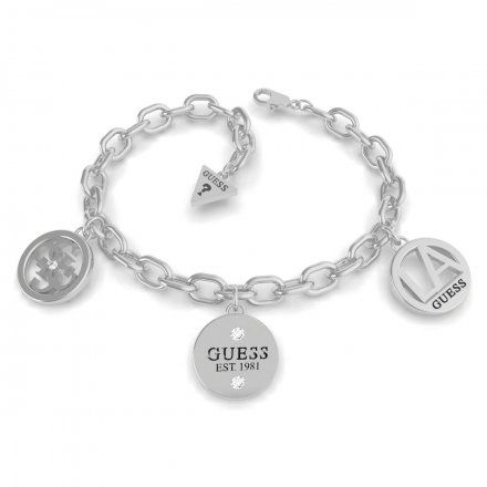Biżuteria Guess damska bransoletka srebrna trzy charmsy UBB79050-L