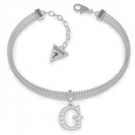 Biżuteria Guess damska bransoletka srebrna G z kryształkami UBB79084-S