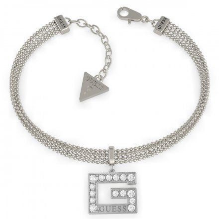 Biżuteria Guess damska bransoletka srebrna G z kryształkami UBB79087-S