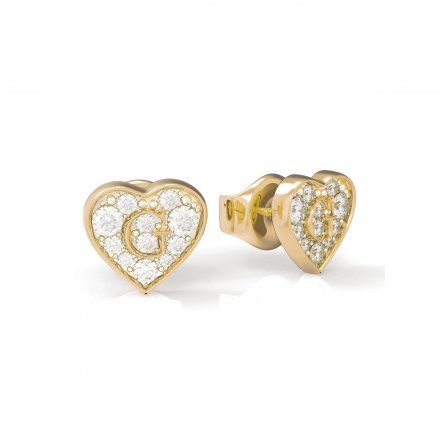 Złote kolczyki serca z kryształami GUESS G SHINE UBE79073