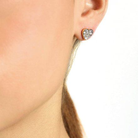 Złote kolczyki serca z kryształami GUESS G SHINE UBE79073