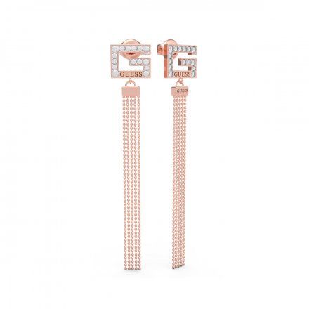 Biżuteria Guess kolczyki różowe złoto wiszące G Swarovski UBE79108