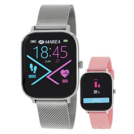 Smartwatch Marea B58006-7 srebrna bransoletka + różowy pasek ROZMOWY
