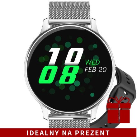 Smartwatch Pacific 09 Srebrny + Czarny Pasek | Kroki Kalorie Puls Sport Sen