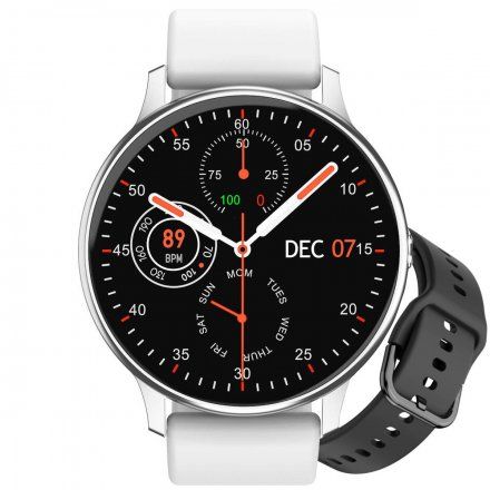 Smartwatch Pacific 09 Biały + Czarny Pasek | Kroki Kalorie Puls Sport Sen