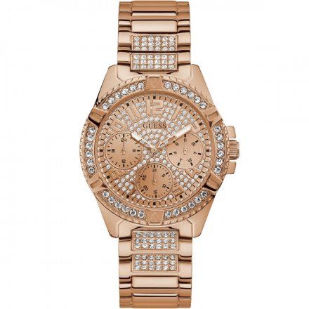 Modny damski zegarek Guess z kryształkami i bransoletką Rose Gold W1156L3