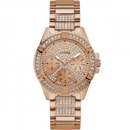 Modny damski zegarek Guess Frontier z kryształkami i bransoletką Rose Gold W1156L3