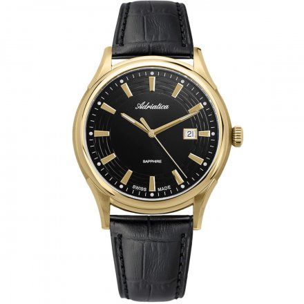 Elegancki szwajcarski zegarek męski Adriatica na czarnym pasku A2804.1216Q Swiss Made