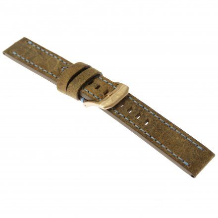 Pasek do zegarka Vostok Europe Pasek Almaz - Skóra (O266) brązowy z niebieskim przeszyciem różowa klamra
