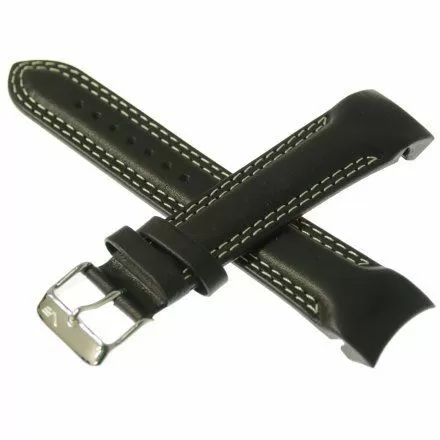 Pasek do zegarka Vostok Europe Pasek Rocket N1 - Skóra (5146) czarny z białym przeszyciem błyszcząca klamra