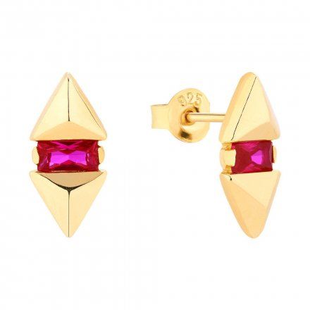 Złote kolczyki geometryczne z różowym kryształem Ditta Zimmermann DZK310 • SREBRO 925