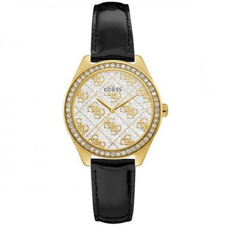 Złoty zegarek damski Guess Sugar z czarnym paskiem GW0098L3 