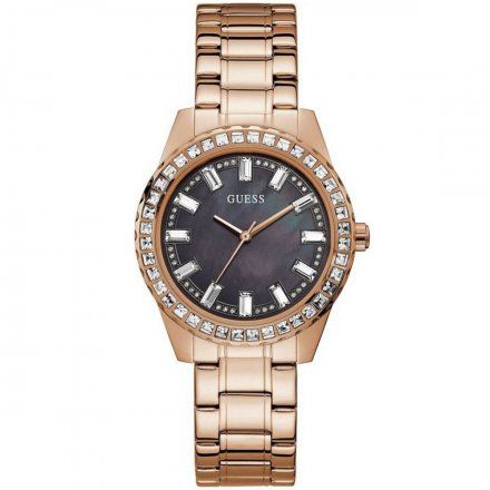 Różowozłoty zegarek damski Guess Sparkler z ciemną perłową tarczą GW0111L3 