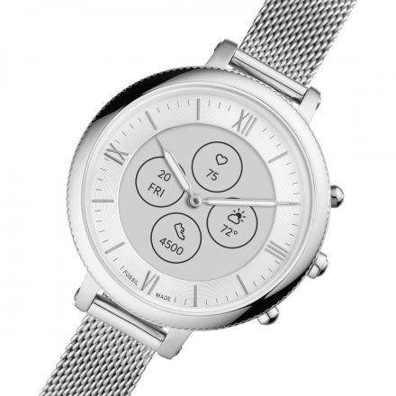 Srebrny zegarek smartwatch hybrydowy Fossil Monroe Puls Kroki Powiadomienia Sen FTW7040