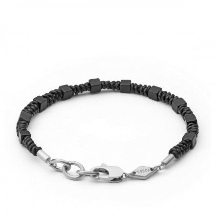 Czarna męska bransoletka Fossil skóra koraliki JF03632040
