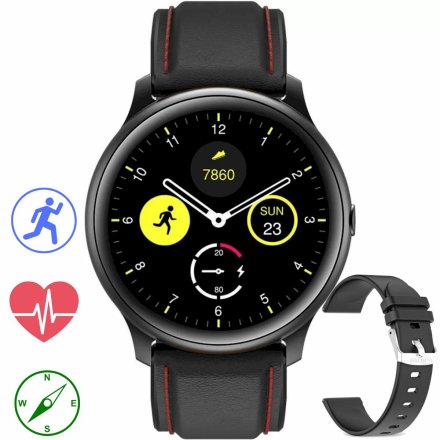 Smartwatch z czarnym paskiem G.Rossi G.RSWSF1 Kompas Kroki Puls