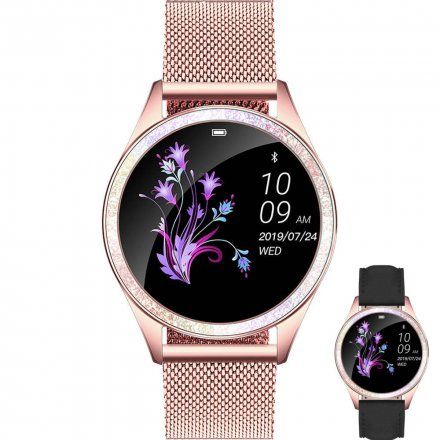 Różowozłoty smartwatch damski G.Rossi + czarny pasek GRSWBF2-4D2-2