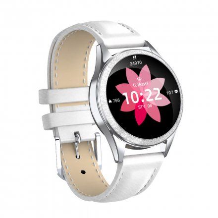 G.Rossi GRSWBF2 srebrny smartwatch biały pasek Puls Kroki Ciśnienie