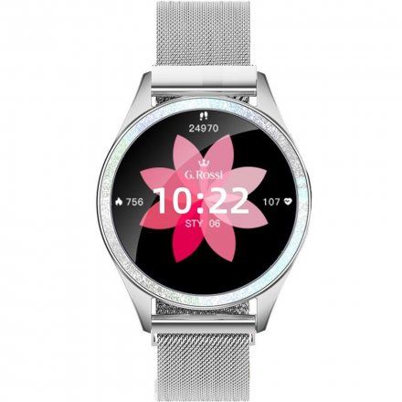 G.Rossi srebrny smartwatch czarny pasek Puls Kroki Ciśnienie G.RSWBF2-3C1-2