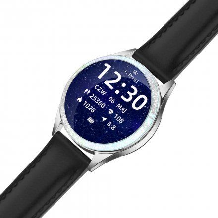 G.Rossi srebrny smartwatch czarny pasek Puls Kroki Ciśnienie G.RSWBF2-3C1-2