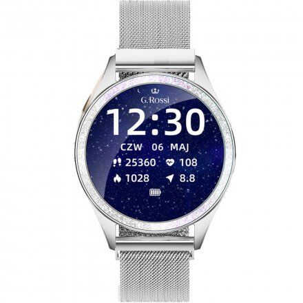 G.Rossi GRSWBF2 srebrny smartwatch czarny pasek Puls Kroki Ciśnienie