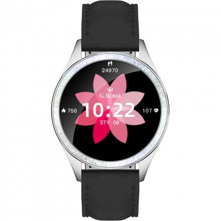 G.Rossi GRSWBF2 srebrny smartwatch czarny pasek Puls Kroki Ciśnienie