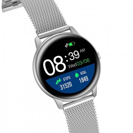 Srebrny smartwatch damski Kroki Tętno Cykl Sport G.Rossi SW015-3